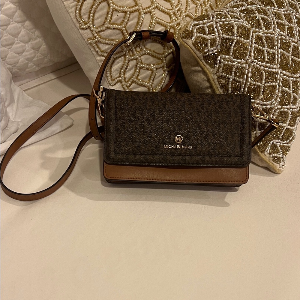 Michael Kors Chocolate and Tan Crossbody Bag
